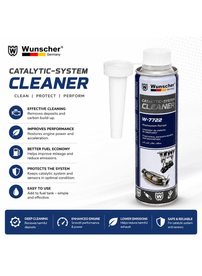 Wunscher Catalytic System Cleaner W-7722 300ML, Catalytic Converter & DPF Cleaner, Fuel System & Injection Cleaner for Petrol Diesel Engines, Carbon Deposit & Soot Remover, Exhaust System Treatment, Engine Care Additive - Image 4