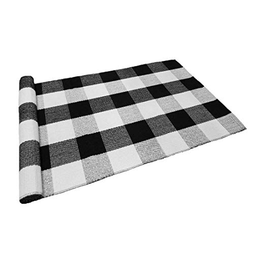 LEVINIS Outdoor Doormat 32 Durable and Machine Washable Black and White Outdoor Mat Cotton Farmhouse Porch Rugs HandWoven Buffalo Plaid Door Mats for Front Porch Decor