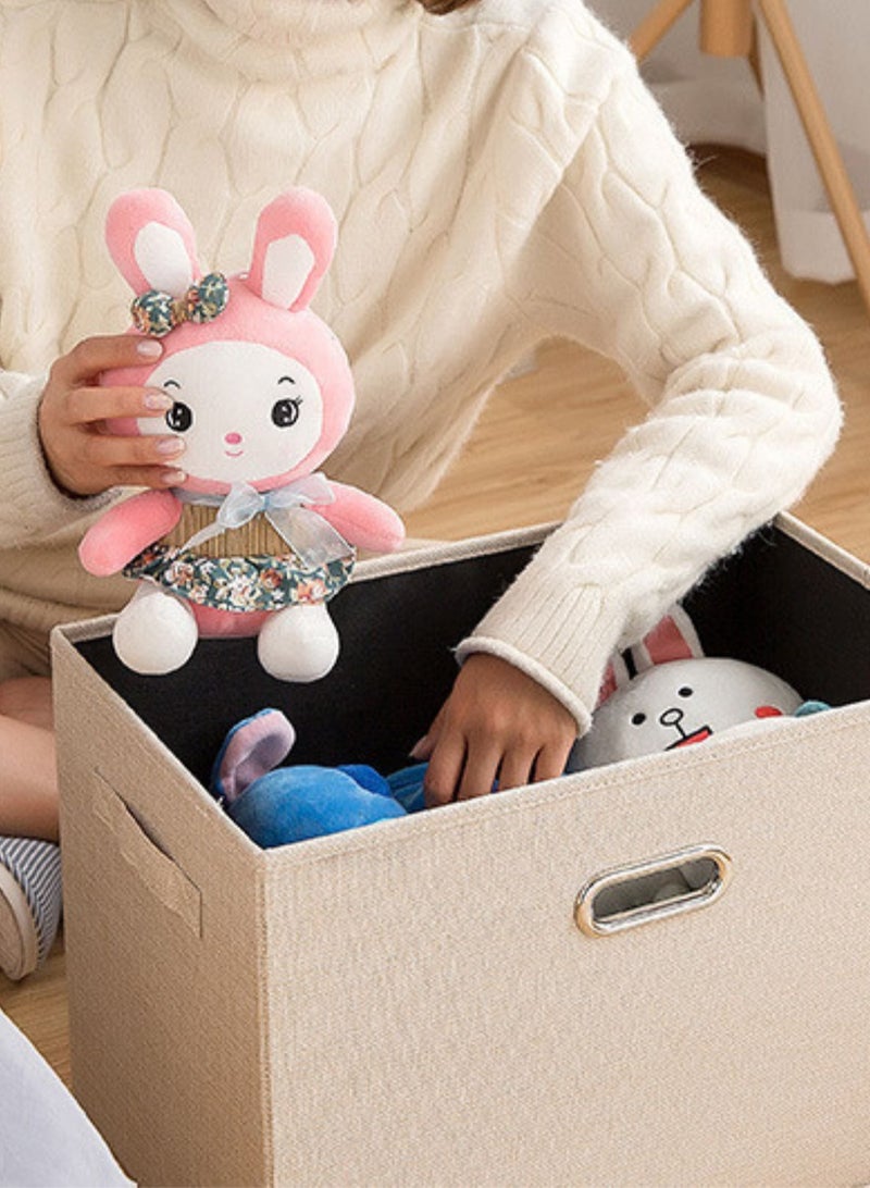 LOOPITYS Cotton Linen Folding Storage Boxes With Lids Decorate The Handle Storage Box With Lid Environmental Protection Durable Fabric Storage For Bedroom Living Room（off-white，32*24*18cm） - Image 2