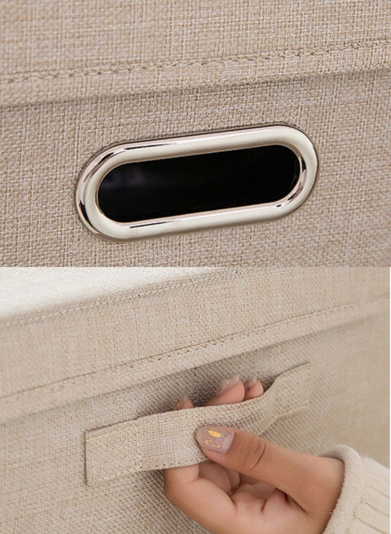 LOOPITYS Cotton Linen Folding Storage Boxes With Lids Decorate The Handle Storage Box With Lid Environmental Protection Durable Fabric Storage For Bedroom Living Room（off-white，32*24*18cm） - Image 3