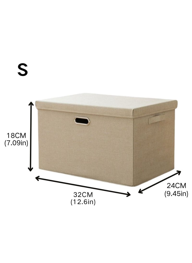 LOOPITYS Cotton Linen Folding Storage Boxes With Lids Decorate The Handle Storage Box With Lid Environmental Protection Durable Fabric Storage For Bedroom Living Room（off-white，32*24*18cm） - Image 4