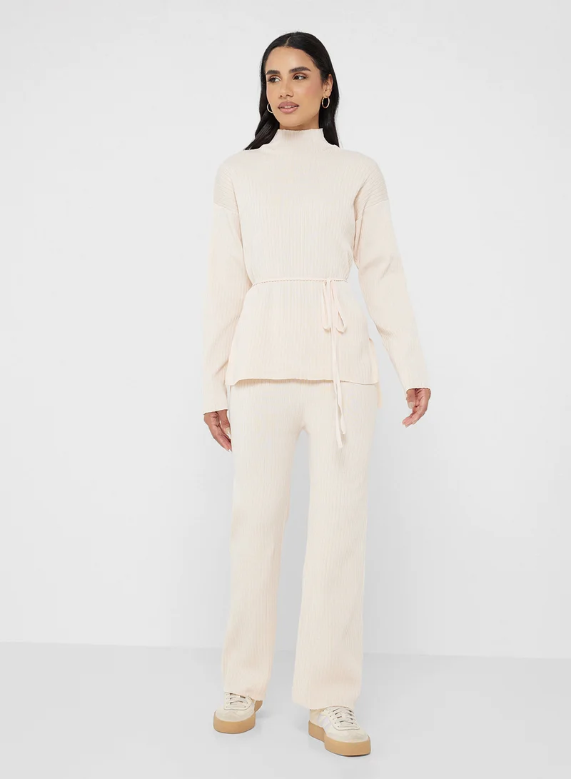 Ginger Basics High Neck Relaxed Fit Wool Blend Sweater & Pant Coord Set