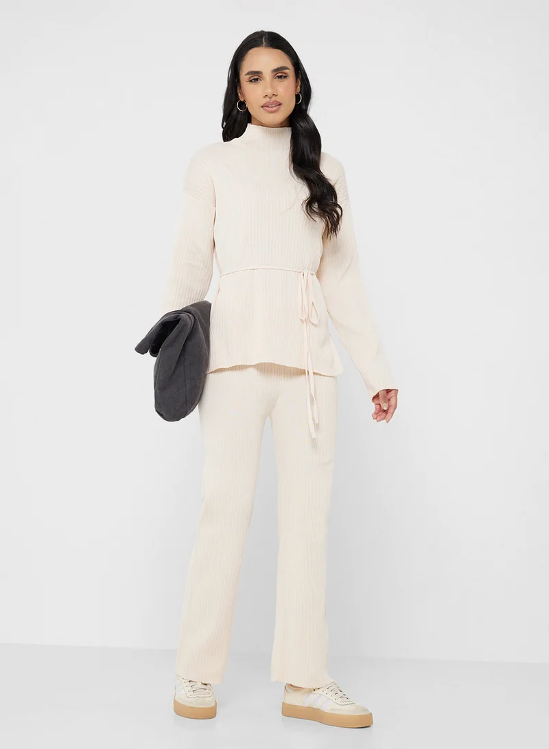 Ginger Basics High Neck Relaxed Fit Wool Blend Sweater & Pant Coord Set