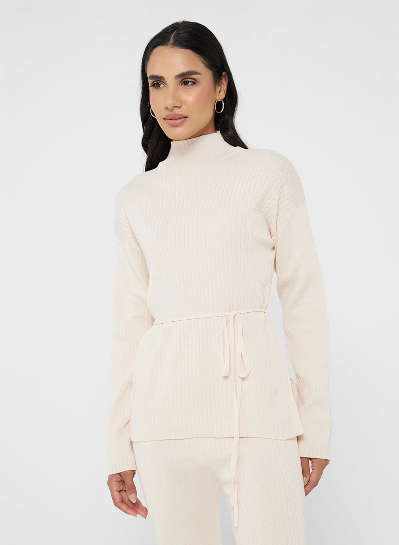 Ginger Basics High Neck Relaxed Fit Wool Blend Sweater & Pant Coord Set