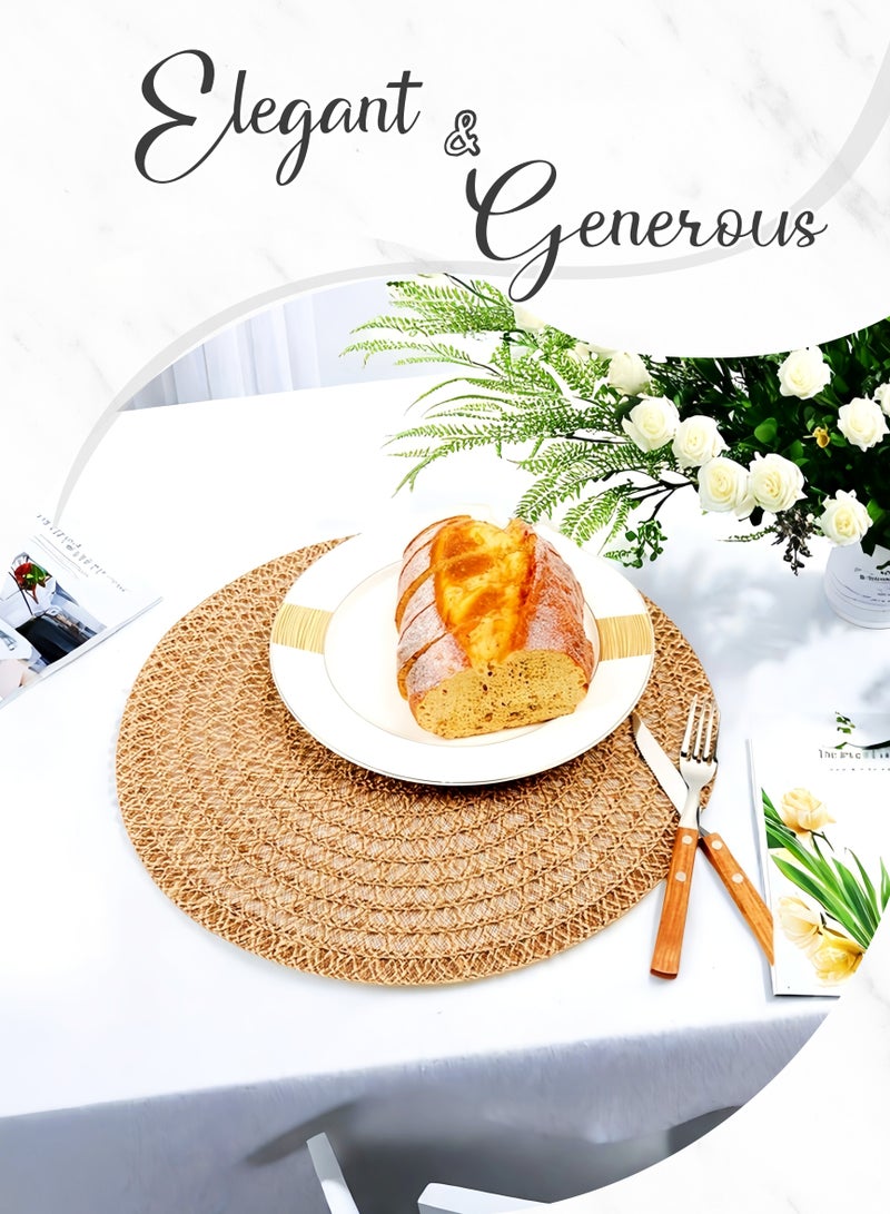 مجموعة مفرش مستديرة مقاومة للماء من الجوت من مفرش طاولة طعام كبيرة الحجم مقاس 4،38 سم ، مقاومة للحرارة ، مضادة للحروق ، قابلة للغسل ، سريعة الجفاف ، امسحها نظيفة ، نشمر وتخزينها ، زخرفة الطاولة ، لطاولة طعام المطبخ ، حفلة عطلة ، زفاف ، مطاعم ، مقاهي ، هدايا (15 بوصة) بني - Image 4