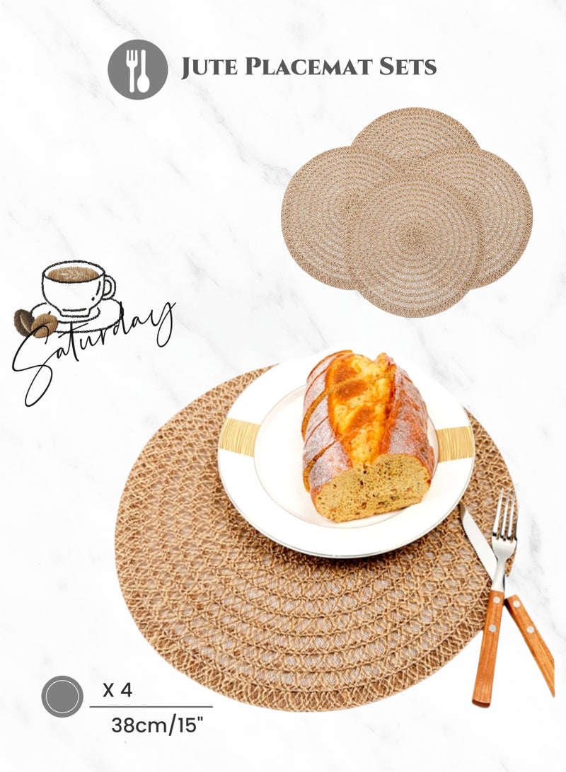 مجموعة مفرش مستديرة مقاومة للماء من الجوت من مفرش طاولة طعام كبيرة الحجم مقاس 4،38 سم ، مقاومة للحرارة ، مضادة للحروق ، قابلة للغسل ، سريعة الجفاف ، امسحها نظيفة ، نشمر وتخزينها ، زخرفة الطاولة ، لطاولة طعام المطبخ ، حفلة عطلة ، زفاف ، مطاعم ، مقاهي ، هدايا (15 بوصة) بني - Image 1