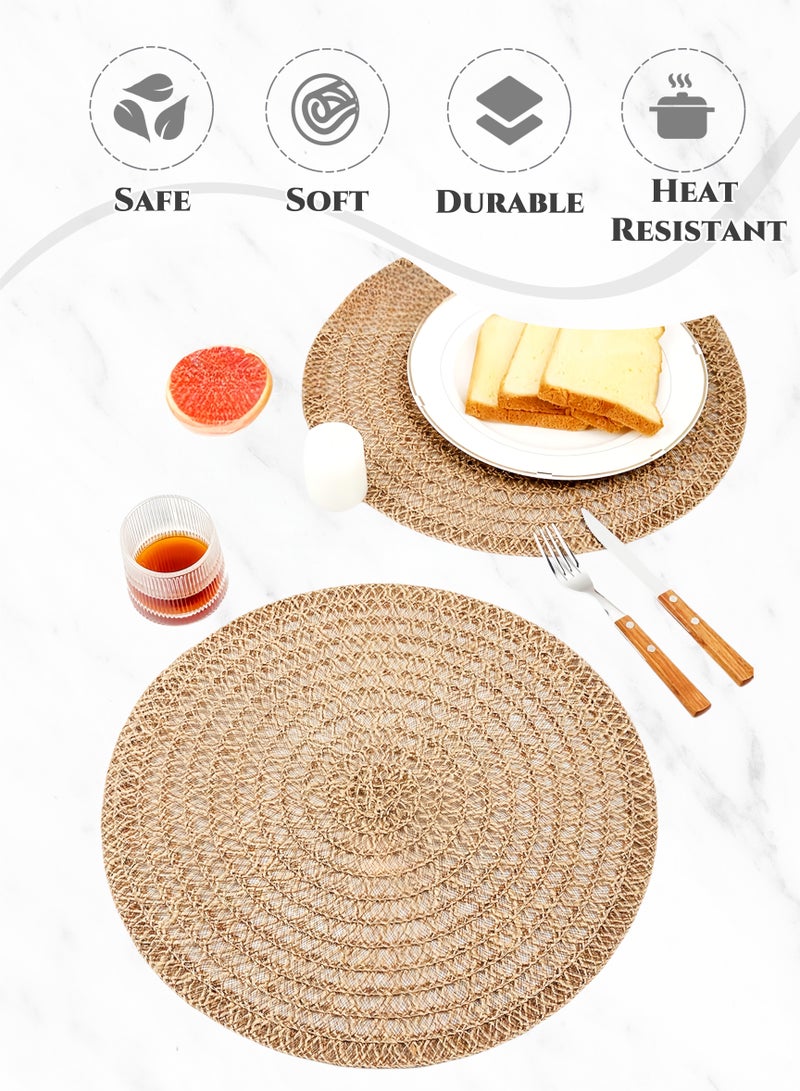 مجموعة مفرش مستديرة مقاومة للماء من الجوت من مفرش طاولة طعام كبيرة الحجم مقاس 4،38 سم ، مقاومة للحرارة ، مضادة للحروق ، قابلة للغسل ، سريعة الجفاف ، امسحها نظيفة ، نشمر وتخزينها ، زخرفة الطاولة ، لطاولة طعام المطبخ ، حفلة عطلة ، زفاف ، مطاعم ، مقاهي ، هدايا (15 بوصة) بني - Image 2