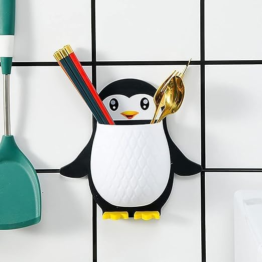 RAVAL AVENUE RAVAL AVENUE Toothbrush Holder Penguin Wall Mounted Storage Rack, Multifunctional Wall Hanging for Makeup Tools, Pens, Kitchen Chopsticks, Bathroom - Image 4