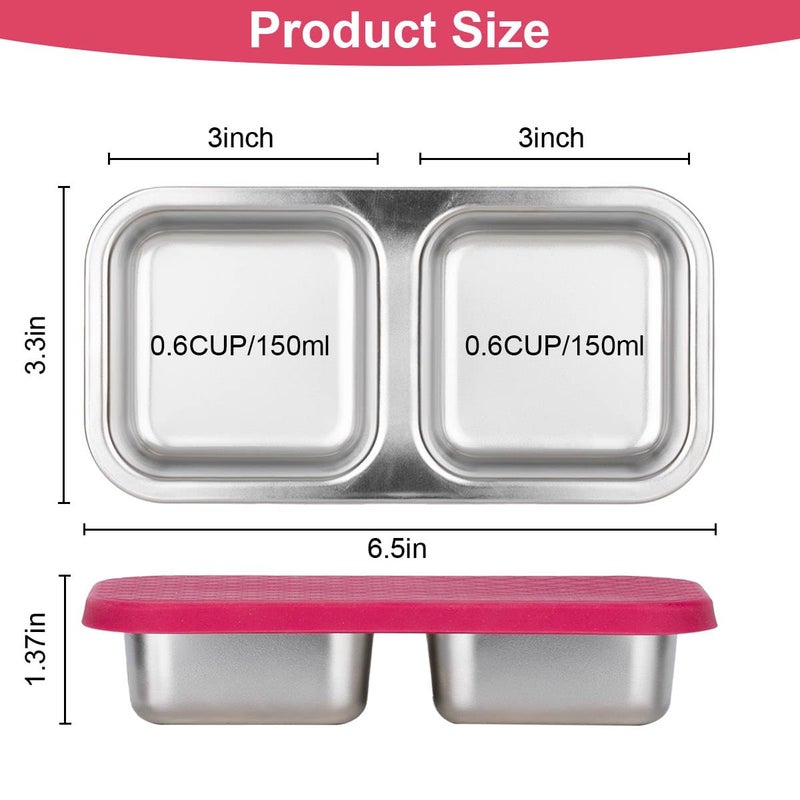 DOSEWART 2-Compartment Stainless Steel Snack Containers, Reusable Snack Containers with Silicone Lids for Meal Prep Food Storage On-the-Go Snacking(2 Pack) - Image 2