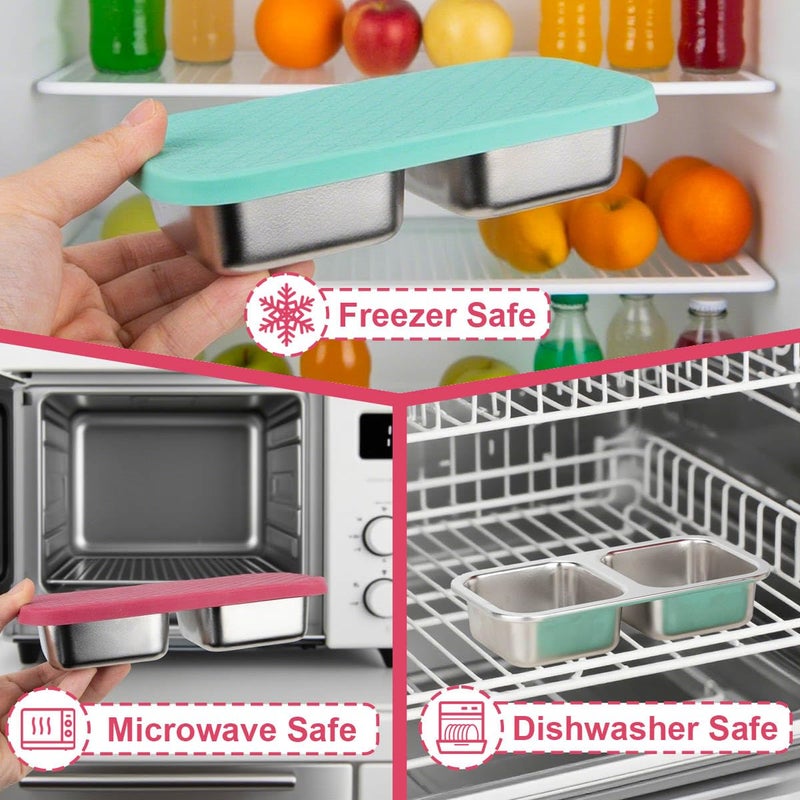 DOSEWART 2-Compartment Stainless Steel Snack Containers, Reusable Snack Containers with Silicone Lids for Meal Prep Food Storage On-the-Go Snacking(2 Pack) - Image 3