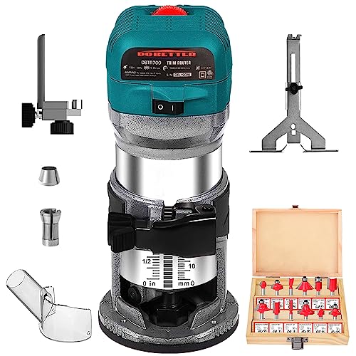 DOBETTER Router Tool, 6.5 Amp 1.25 HP Wood Routers For Woodworking, 6 Variable Speed Fixed Base Palm Router with 12PCS Bits, 1/4" & 3/8" Collet (Router) - Image 1