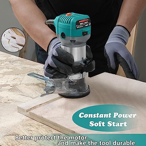 DOBETTER Router Tool, 6.5 Amp 1.25 HP Wood Routers For Woodworking, 6 Variable Speed Fixed Base Palm Router with 12PCS Bits, 1/4" & 3/8" Collet (Router) - Image 5