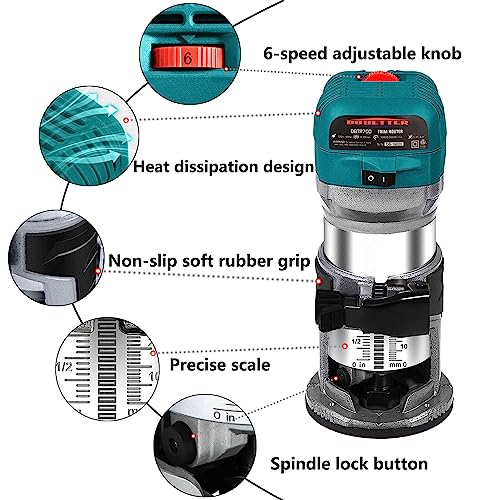 DOBETTER Router Tool, 6.5 Amp 1.25 HP Wood Routers For Woodworking, 6 Variable Speed Fixed Base Palm Router with 12PCS Bits, 1/4" & 3/8" Collet (Router) - Image 3