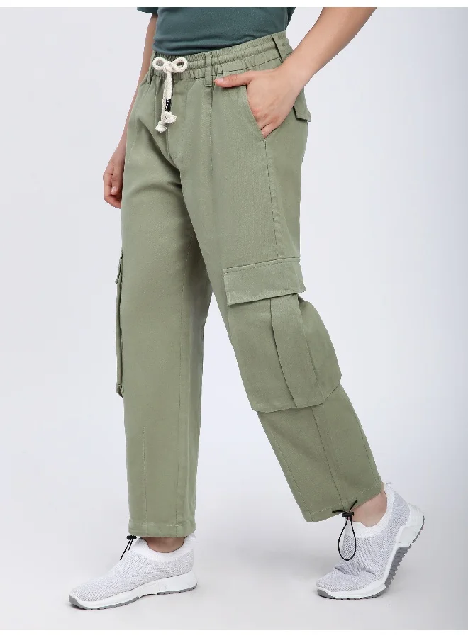 Beyoung Pale Olive Dart Detailed Cargo Pants for men's