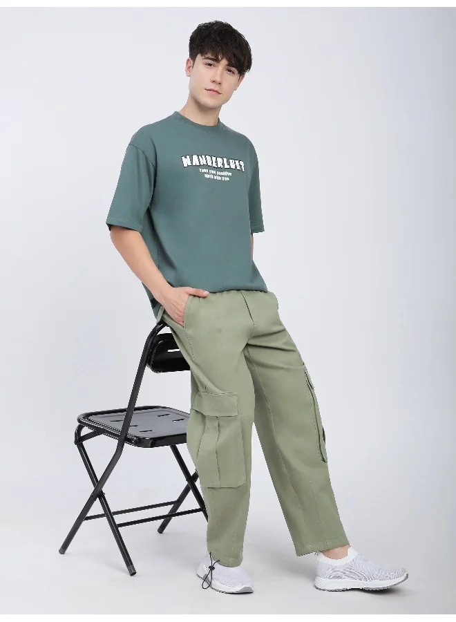 Beyoung Pale Olive Dart Detailed Cargo Pants for men's