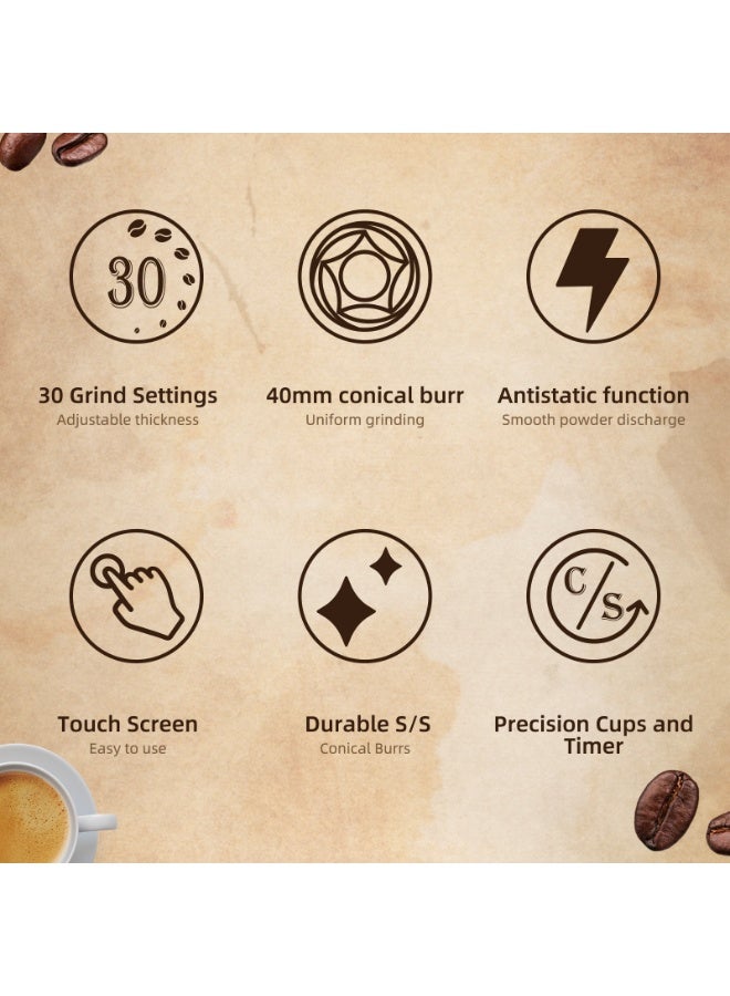 Biolomix 12-Cups Electric Coffee Grinder with 30 Gears Precise Settin, 2-in-1 Stainless Steel Coffee Grinder, LCD Screen and Large Capacity for Turkish/Espresso/Mocha/Drip/Pour Over/French Press - Image 4