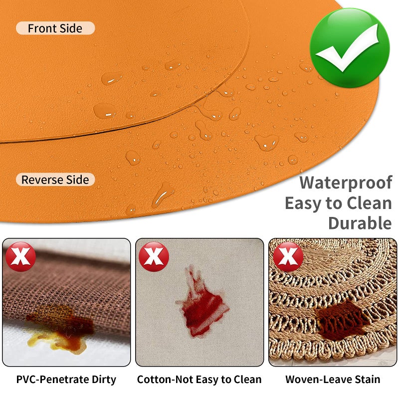 Herda Faux Leather Fall Placemats Set of 6 Wipeable Washable Place Mats for Round Table Non-Slip Table Mats for Kitchen Dining Patio Heat Resist Easy to Clean Orange Placemats - Image 2