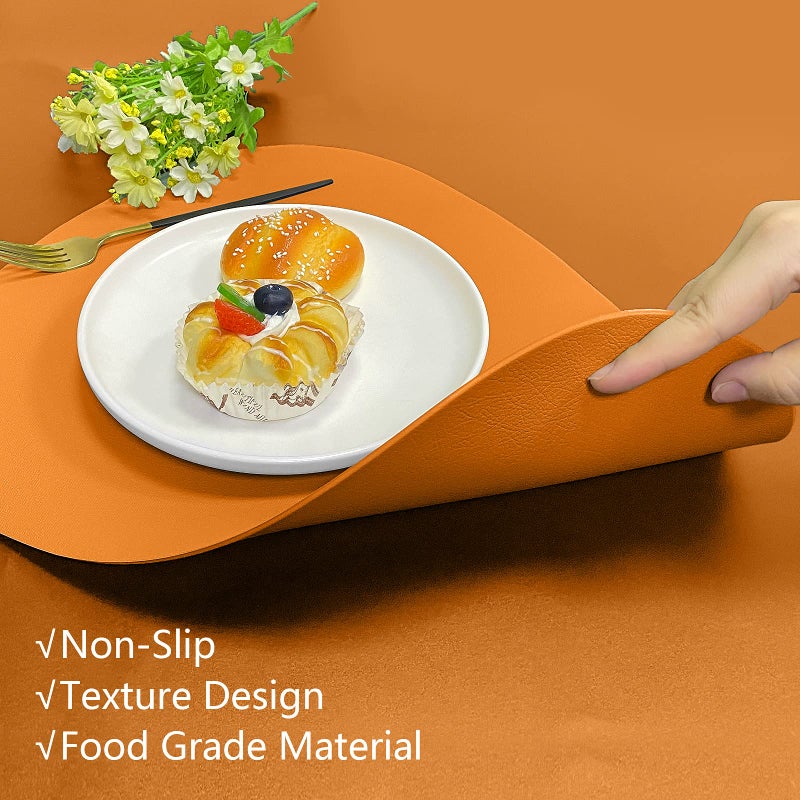Herda Faux Leather Fall Placemats Set of 6 Wipeable Washable Place Mats for Round Table Non-Slip Table Mats for Kitchen Dining Patio Heat Resist Easy to Clean Orange Placemats - Image 4