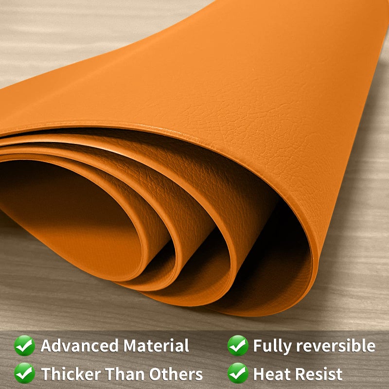 Herda Faux Leather Fall Placemats Set of 6 Wipeable Washable Place Mats for Round Table Non-Slip Table Mats for Kitchen Dining Patio Heat Resist Easy to Clean Orange Placemats - Image 3