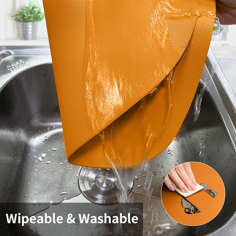 Herda Faux Leather Fall Placemats Set of 6 Wipeable Washable Place Mats for Round Table Non-Slip Table Mats for Kitchen Dining Patio Heat Resist Easy to Clean Orange Placemats - Image 5