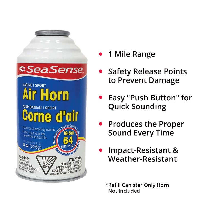 SeaSense Air Horn Refill – Jumbo Size (8 oz), 127 dB (Horn Not Included) – Loud 1 Mile Range, Meets EPA & USCG Standards – Great for Boat & Marine Safety, Ideal for Sporting Events Such as Football - Image 3
