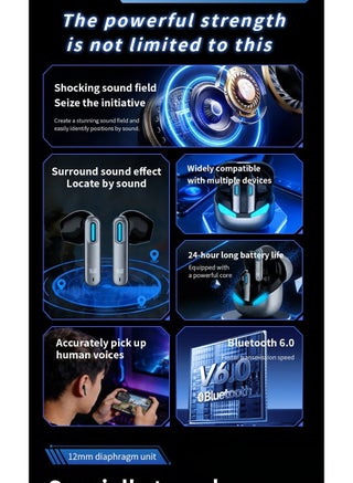Monster Airstar Q15 Gaming Earbuds | Cool LED Lights | Bluetooth 6.0 | 360° Surround Sound | Low Latency-Silver - view 3