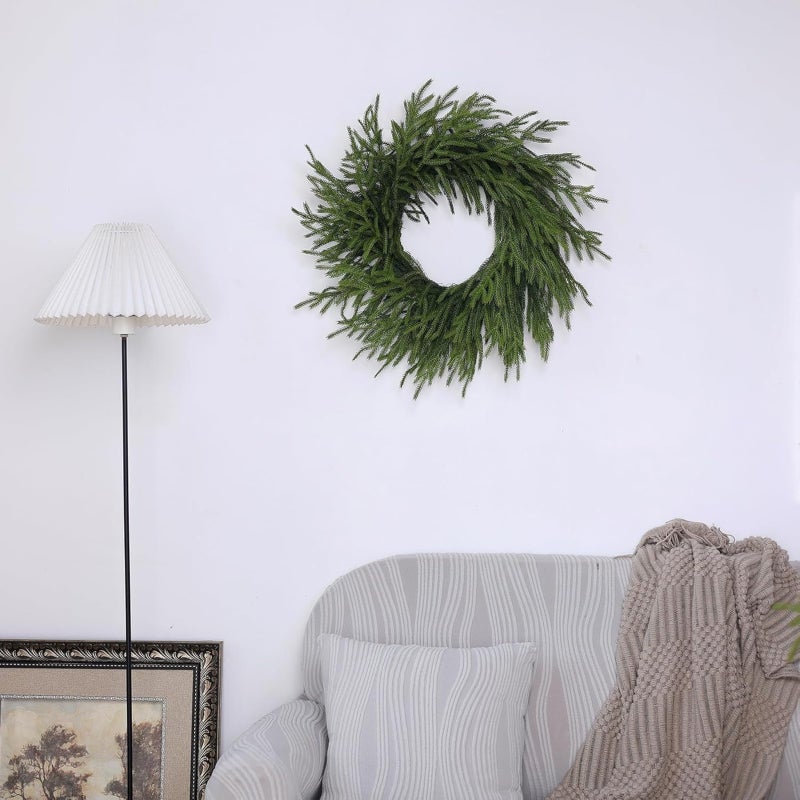 Simulation Norfolk pine front door Christmas wreath, green fake pine branches and leaves wall window fireplace outdoor holiday decoration ring 50cm pine  rattan - Image 2