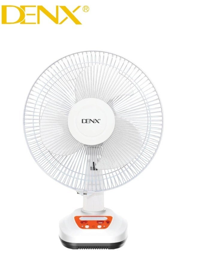 Denx "Rechargeable Solar Fan DX2613 – Equipped with a 9V Solar Panel for Efficient Charging, 3 Strong Blades for Powerful Airflow, Dual Wind Speed Control, Up to 8 Hours Working Time, and 2 Built-in LED Lights – Perfect for Home, Camping, and Emergency Use" - Image 1