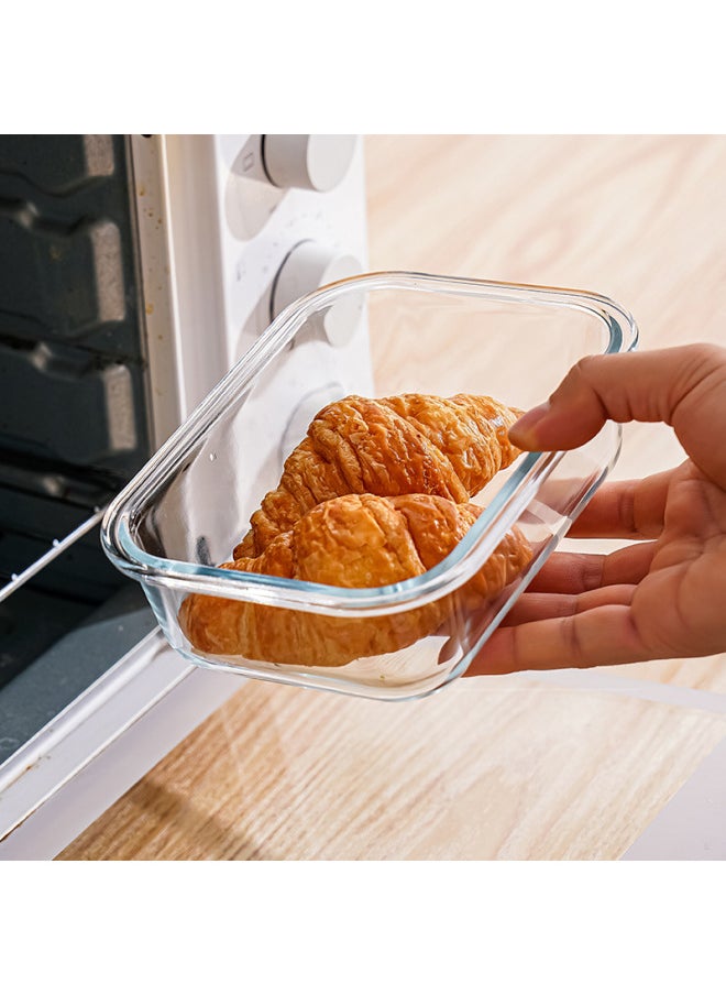 Rectangular High Borosilicate Glass Lunch Box Can Be Heated In Microwave Oven Special Fresh-keeping Box Lunch Box For Office Workers-Specifications:Rectangular Extra Large Two Dividers-Color:High Boron Bowl-black Snap Pp Cover
