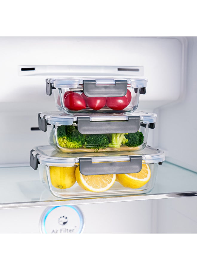 Rectangular High Borosilicate Glass Lunch Box Can Be Heated In Microwave Oven Special Fresh-keeping Box Lunch Box For Office Workers-Specifications:Rectangular Extra Large Two Dividers-Color:High Boron Bowl-black Snap Pp Cover