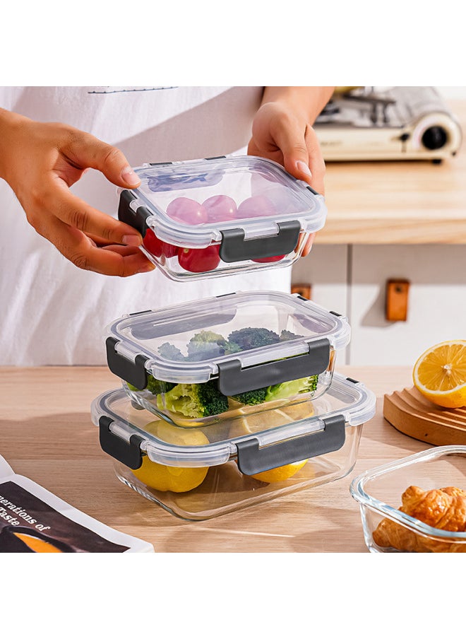 Rectangular High Borosilicate Glass Lunch Box Can Be Heated In Microwave Oven Special Fresh-keeping Box Lunch Box For Office Workers-Specifications:Rectangular Extra Large Two Dividers-Color:High Boron Bowl-black Snap Pp Cover
