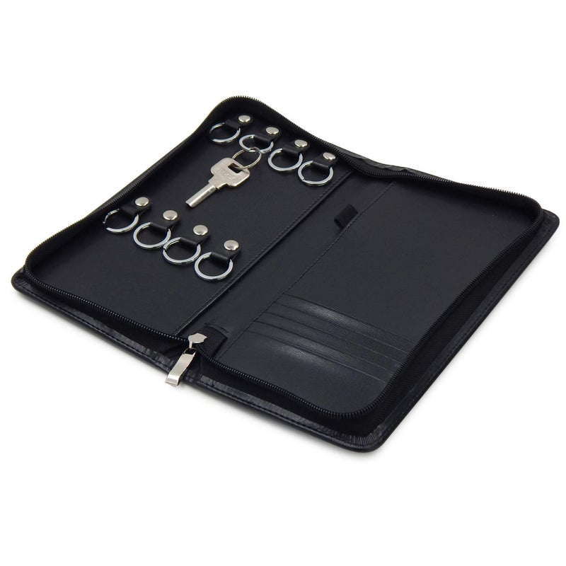 OFFIDIX PU Leather Portable Key Cabinet,8-Key Hooks Portable Zippered Key Case Menus Card Organizer Holder Business Padfolio for Real Estate Sales,Hotel Executives, Car Service - Image 1