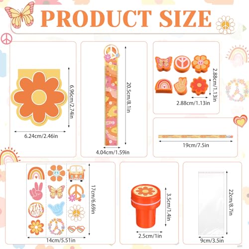 PerKoop 168 Pcs Groovy Party Favors Birthday Decorations Retro Boho Hippie Themed Two Groovy Mini Notebook Pencil Sticker Stamp Gift Goodie Bag for 60s 70s Peace Rainbow Daisy Prizes Piata Fillers - Image 5