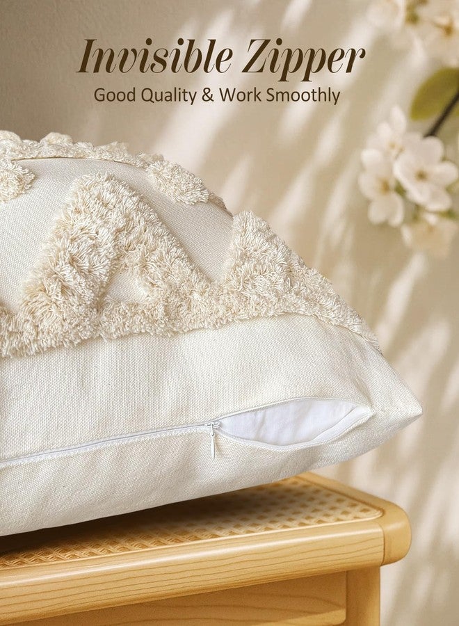 Kokaaee Throw Pillow Covers 18x18 - Tufted Boho Decorative Pillow Cover with Zipper for Couch Sofa Bed Living Room Aesthetic Soft Farmhouse Textured Striped Indoor Pillowcase, Cream Tassel - Image 3