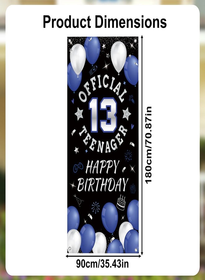 Penitue 13th Happy Birthday Door Banner Backdrop, Blue Official Teenager Polyester Birthday Decorations for Boys Girls 13 Years Party Decor Photo Props Yard Sign Indoor Outdoor - Image 2