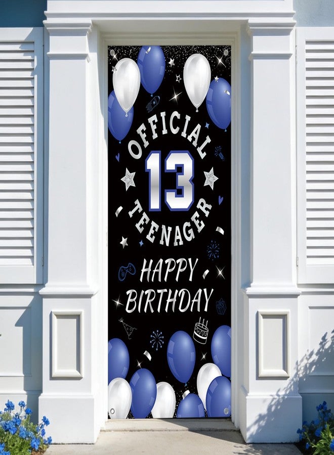 Penitue 13th Happy Birthday Door Banner Backdrop, Blue Official Teenager Polyester Birthday Decorations for Boys Girls 13 Years Party Decor Photo Props Yard Sign Indoor Outdoor - Image 1