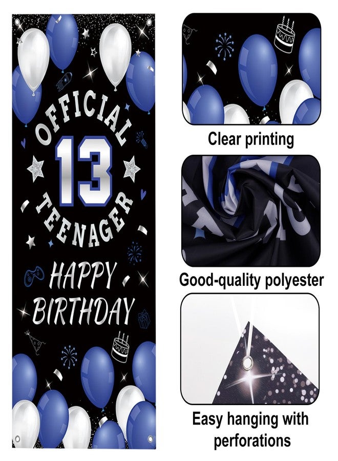 Penitue 13th Happy Birthday Door Banner Backdrop, Blue Official Teenager Polyester Birthday Decorations for Boys Girls 13 Years Party Decor Photo Props Yard Sign Indoor Outdoor - Image 4
