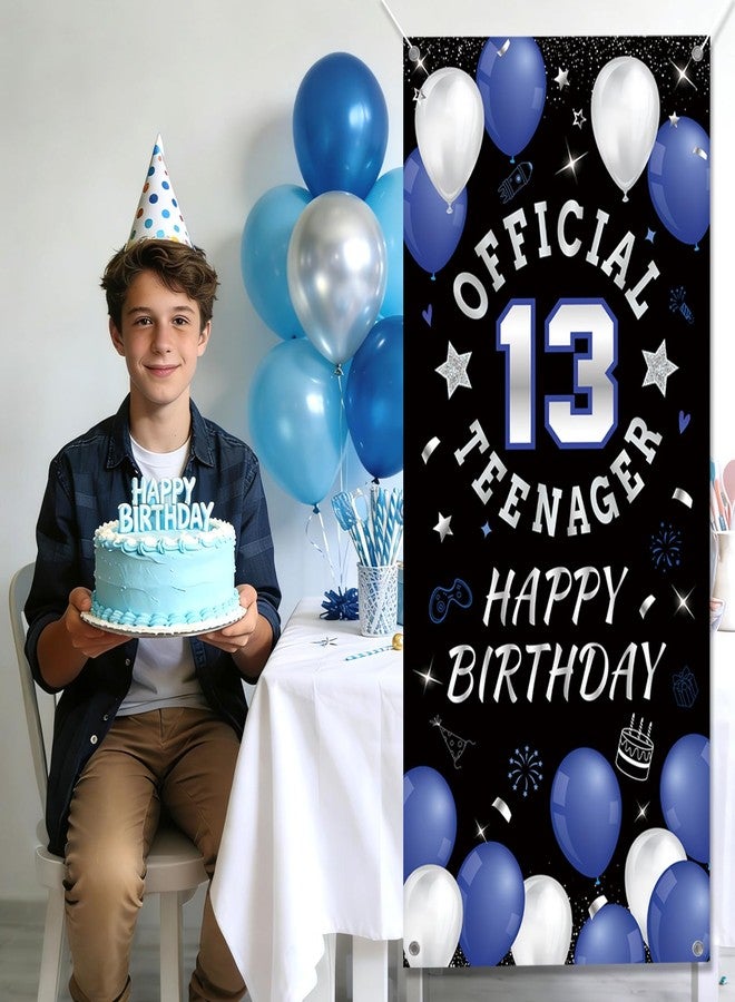 Penitue 13th Happy Birthday Door Banner Backdrop, Blue Official Teenager Polyester Birthday Decorations for Boys Girls 13 Years Party Decor Photo Props Yard Sign Indoor Outdoor - Image 3