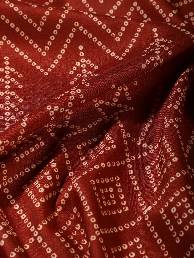 أيه كيه إس Maroon Bandhani Zig-Zag Fabric
