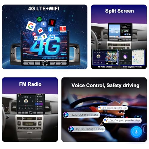 Fuosuc 4G LTE QLED radio for Toyota Corolla 2003 2004 2005 2006 2007 2008 upgrade,8-Core CPU touch screen Stereo,Wireless CarPlay & Android Auto,Free camera - Image 3