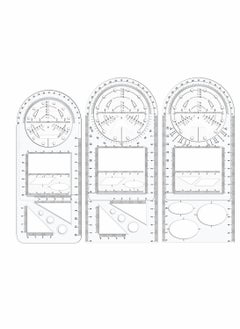 KASTWAVE 3Pcs Multifunctional Geometric Ruler, Mathematics Drawing Ruler, Geometric Drawing Template Measuring Draft Rulers for Student School Office  - Image 1