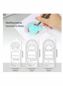 KASTWAVE 3Pcs Multifunctional Geometric Ruler, Mathematics Drawing Ruler, Geometric Drawing Template Measuring Draft Rulers for Student School Office  - Image 4