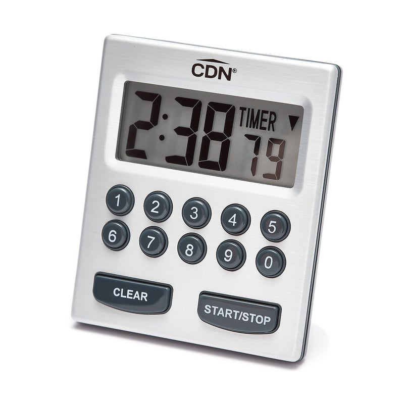 CDN Direct Entry 2 Alarm Digital Kitchen Timer  Counts Up  Down 10 Hours by Hours Minutes  Seconds Big Digit Loud  Long AudioVibrate Alarm Stand Hang Magnet Mounting  TM30