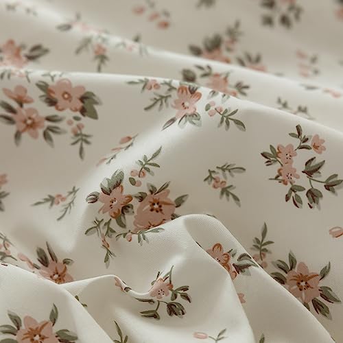 mixinni Vintage Style Girls Pale Pink Flower Pattern Duvet Cover Queen Soft Aesthetic Floral Cotton Bedding Set 1 Duvet Cover with 2 Bow Tie Pillowcases for Women-Queen Size - Image 4