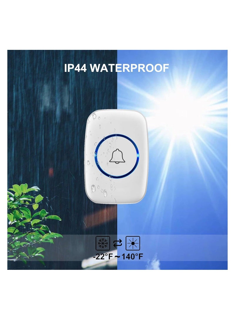 Wireless Doorbell, Waterproof Door Bell Kit, Distinguish front and rear doors, Over 1000 feet Range,60 Chime, 5 Levels Volume, LED Flash, for Home Office Classroom(White British Standard Plug) - Image 2