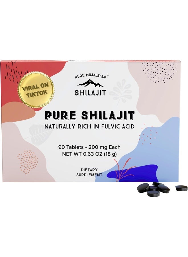 Pure Himalayan Shilajit Pure Shilajit Tablets 90ct. (200mg Each) - Plant Derived Fulvic Minerals for Metabolism and Immune System Support - Image 1