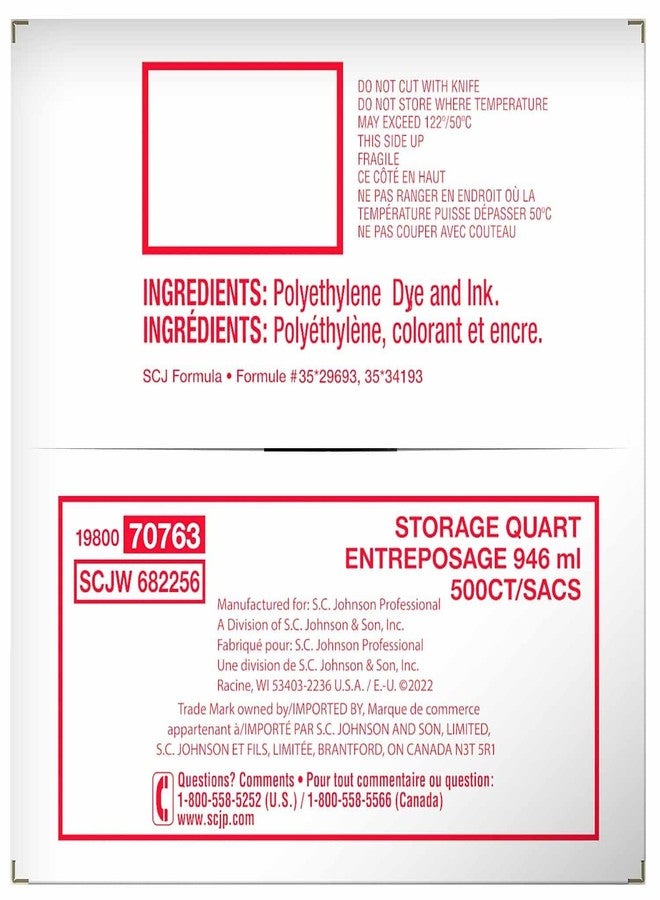 Diversey Ziploc 94601 Double Zipper Storage Bags, Plastic, 1qt, Clear, Write-On ID Panel (Box of 500) - Image 5