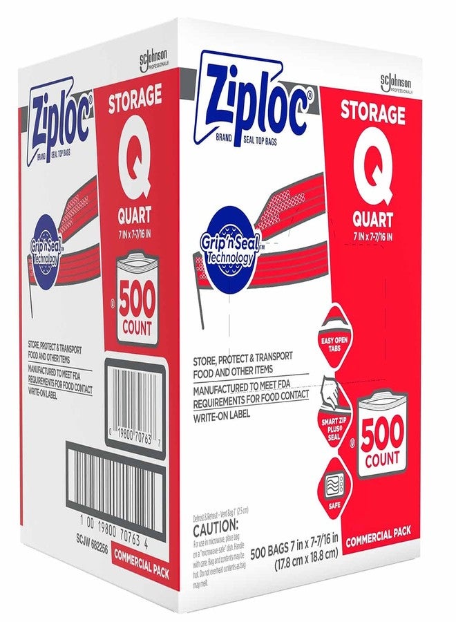 Diversey Ziploc 94601 Double Zipper Storage Bags, Plastic, 1qt, Clear, Write-On ID Panel (Box of 500) - Image 4