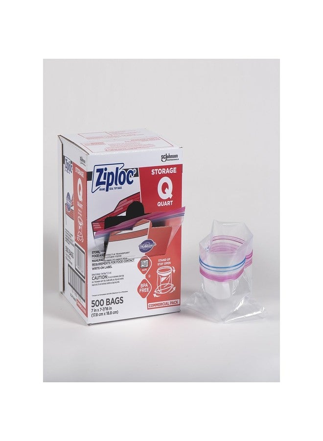 Diversey Ziploc 94601 Double Zipper Storage Bags, Plastic, 1qt, Clear, Write-On ID Panel (Box of 500) - Image 2