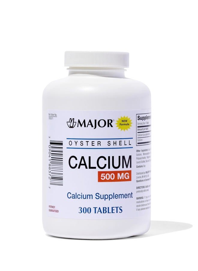 Major Pharmaceuticals Major Oyster Shell Calcium 500 mg - Daily Calcium Supplement - 300 Tablets - Image 1